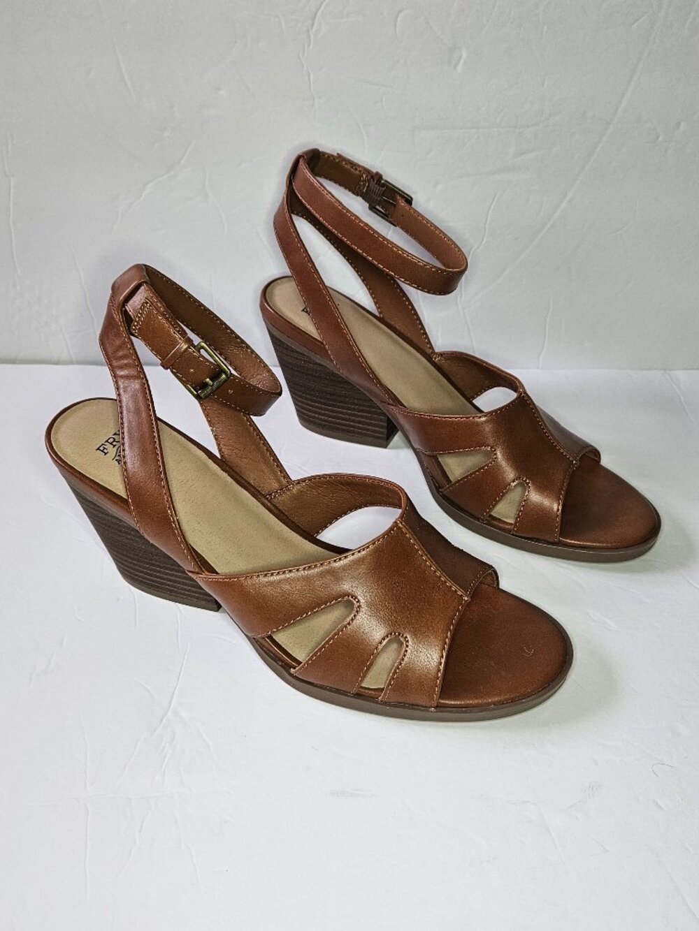 FRYE AND CO. Brown Leather Ankle-Strap Wedge Sandals Womens Size 9